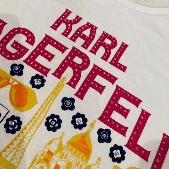 Karl Lagerfeld Crystal Embellished Tee T-Shirt - Picture 3 of 5
